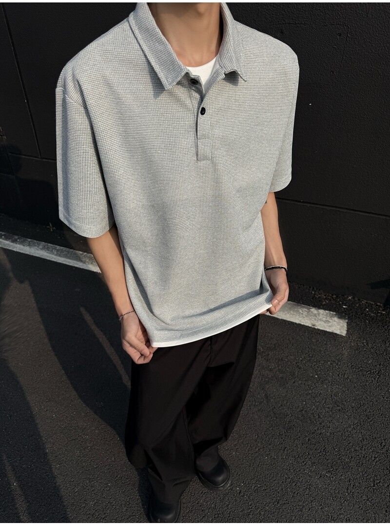メンズ重ね着風ポロシャツ半袖無地きれいめカジュアル全2色