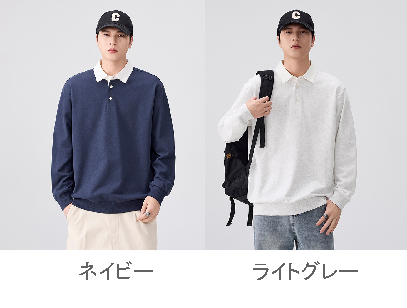 メンズ無地長袖ポロシャツ男女兼用春秋新作