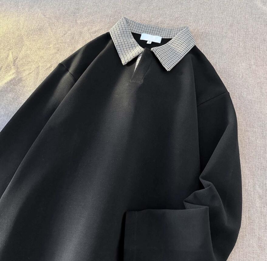 チェック柄襟付き長袖ポロシャツ メンズ