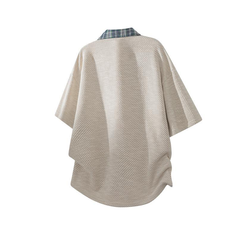 メンズ ニット ポロシャツ 半袖 チェック襟 ストライプ 男女兼用