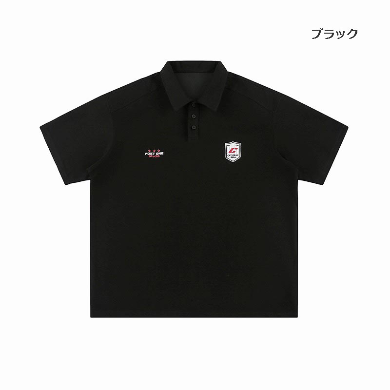 男女兼用 半袖ポロシャツ ワッペン付き オーバーサイズ 全4色