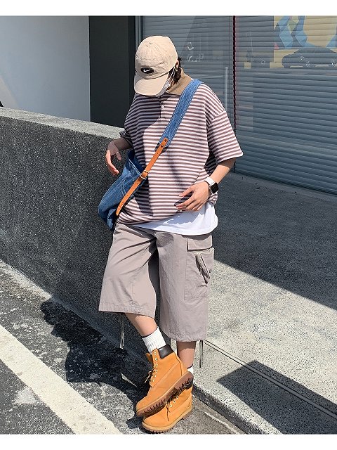 男女兼用ボーダー柄半袖ポロシャツ