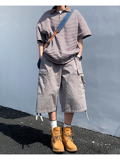 男女兼用ボーダー柄半袖ポロシャツ