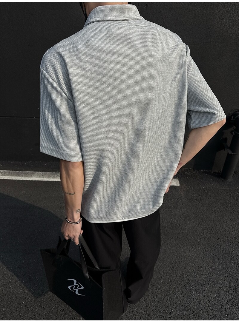 メンズ重ね着風ポロシャツ半袖無地きれいめカジュアル全2色