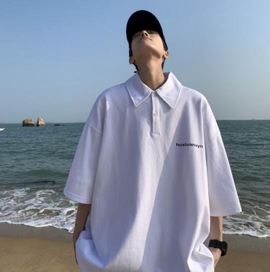 メンズ半袖ポロシャツ シンプル襟付きトップス