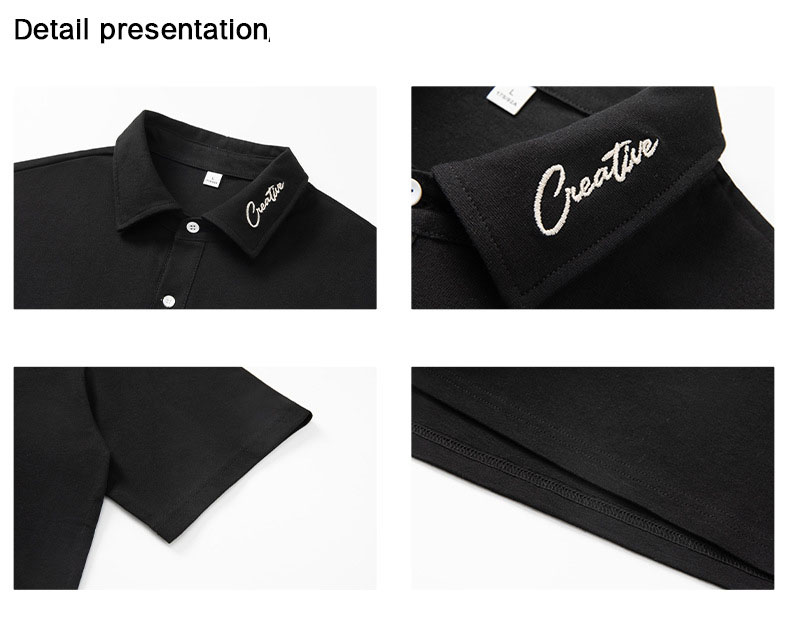 メンズ襟元刺繍ポロシャツ ゆったりシルエット半袖トップス