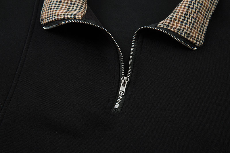 男女兼用長袖ポロシャツ黒無地チェック襟春秋新作