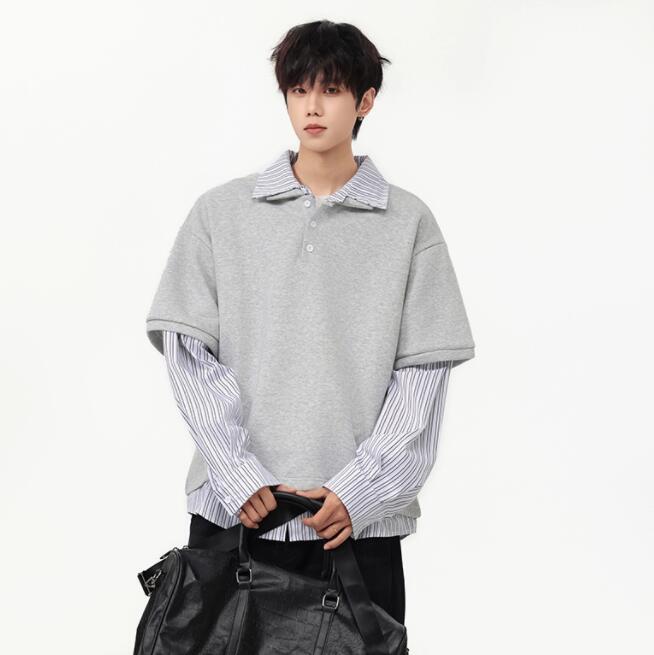 メンズ レイヤード風ポロシャツ スウェット