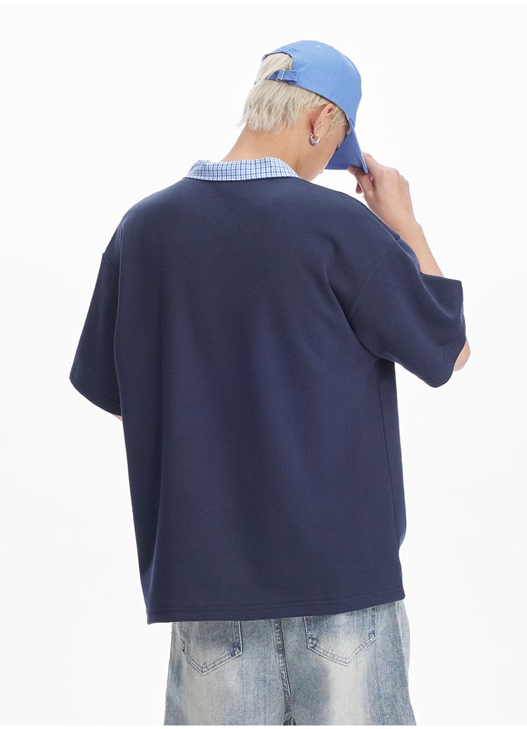 メンズ ユニセックス チェック柄襟半袖ポロシャツ 男女兼用全3色