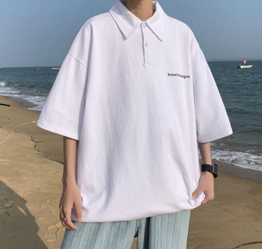 メンズ半袖ポロシャツ シンプル襟付きトップス