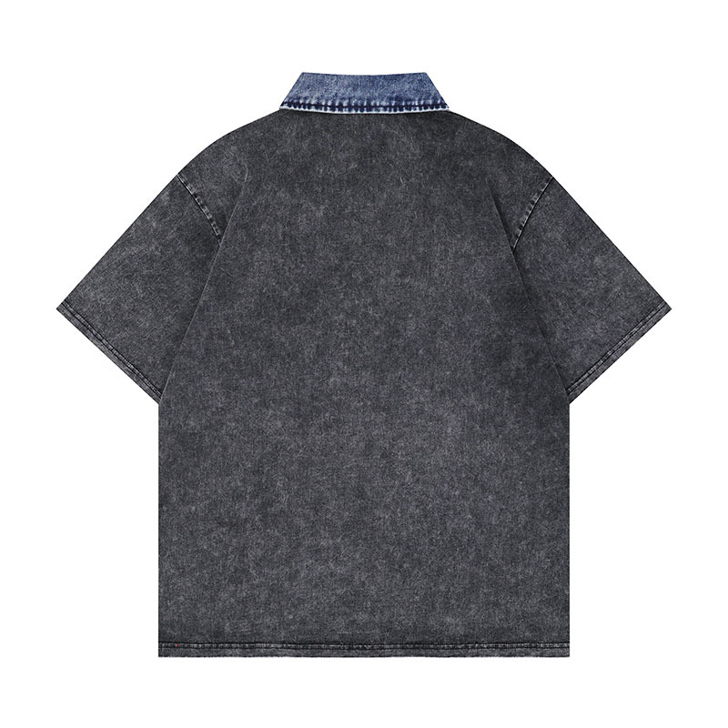 男女兼用 ビンテージ風半袖ポロシャツ ストリート系春夏新作