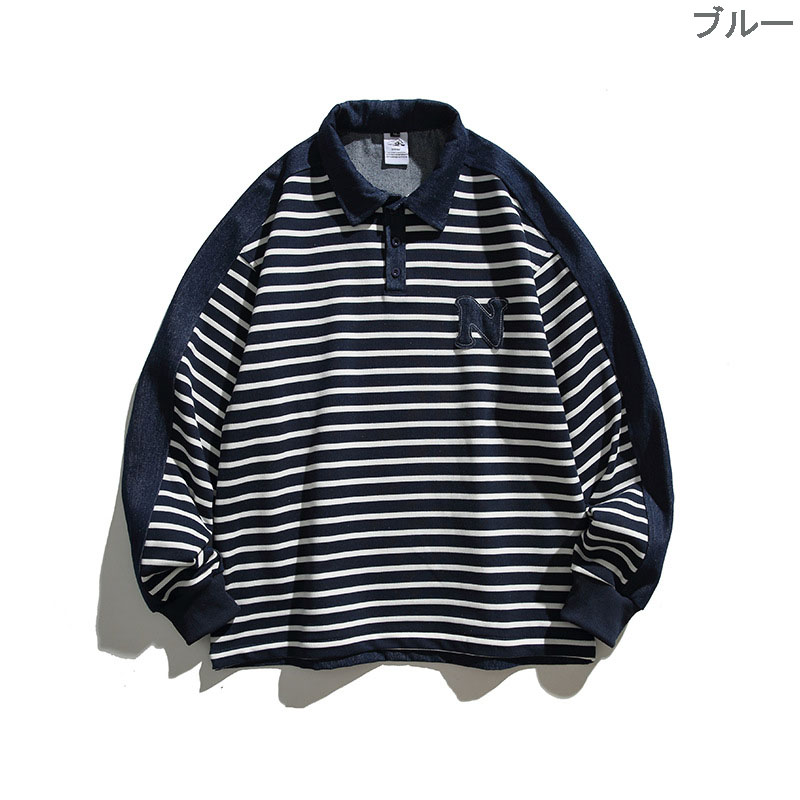 ボーダー柄長袖ポロシャツ男女兼用ストリート系秋冬新作