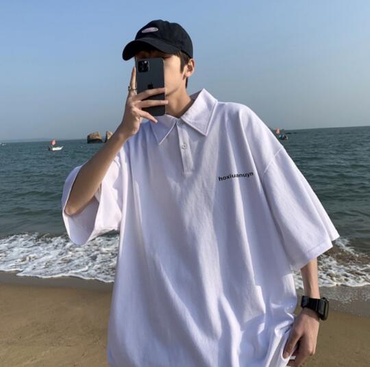 メンズ半袖ポロシャツ シンプル襟付きトップス