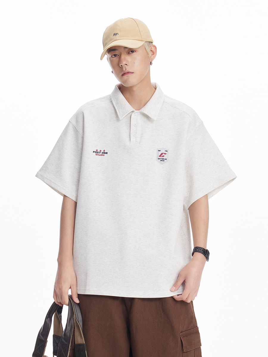 男女兼用 半袖ポロシャツ ワッペン付き オーバーサイズ 全4色