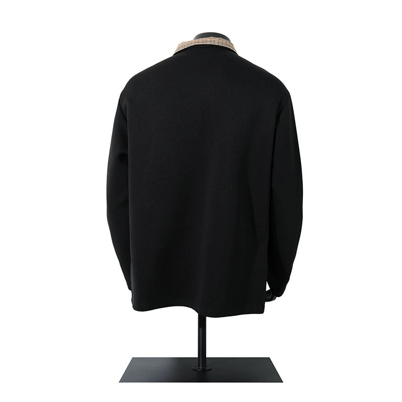 男女兼用長袖ポロシャツ黒無地チェック襟春秋新作