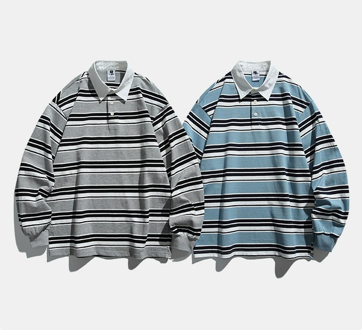 ボーダー柄長袖ポロシャツ 男女兼用 全2色