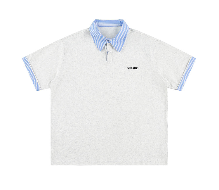 男女兼用 ストライプ襟切替半袖ポロシャツ 全2色