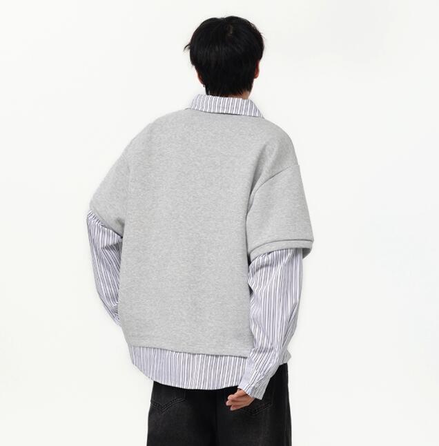 メンズ レイヤード風ポロシャツ スウェット