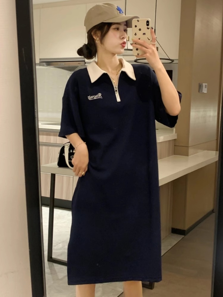 ポロシャツ ワンピース クラシカル襟付きポロワンピース
