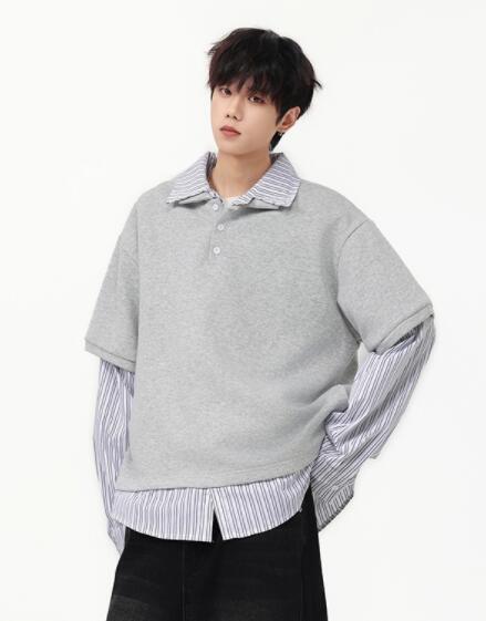 メンズ レイヤード風ポロシャツ スウェット
