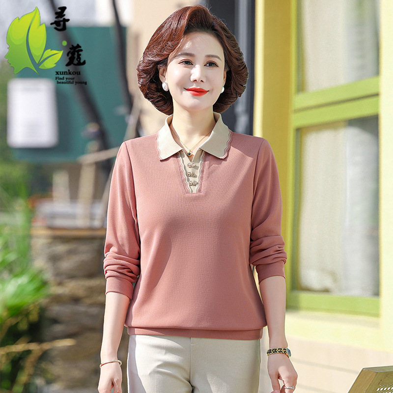 レディース ポロシャツ 配色襟デザイン長袖レディースポロシャツ