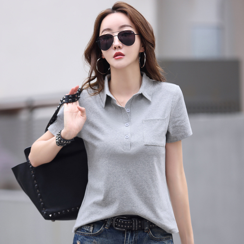 レディース ポロシャツ 上品な襟付き胸ポケット付きカジュアル半袖