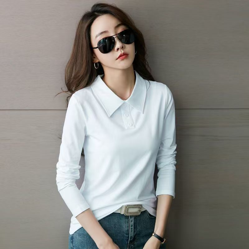 レディース ポロシャツ 襟元すっきり大人のシンプル長袖ポロシャツ