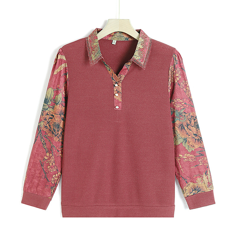 レディース ポロシャツ 花柄袖切り替え上品ポロシャツ