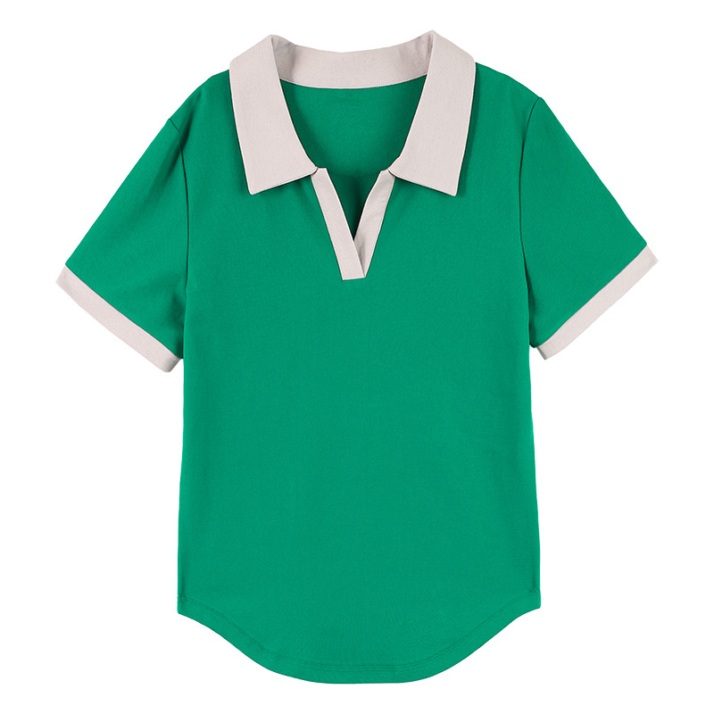 レディース ポロシャツ 配色襟がおしゃれなゆったりレディース半袖ポロシャツ