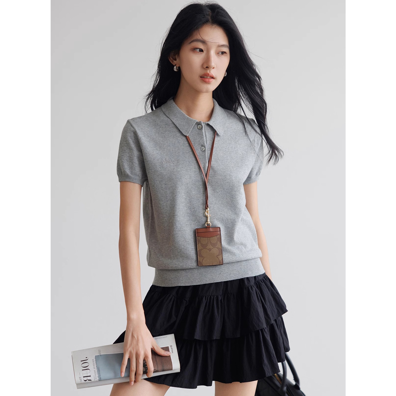 レディース ポロシャツ 裾リブニット素材の上品半袖ポロシャツ