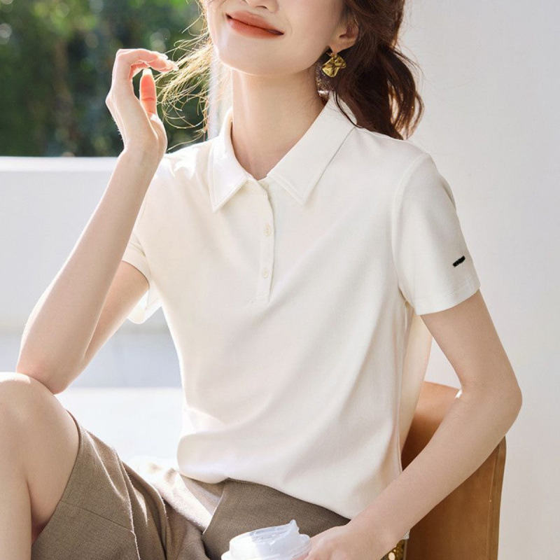 レディース ポロシャツ シンプルベーシック半袖襟付きポロシャツ