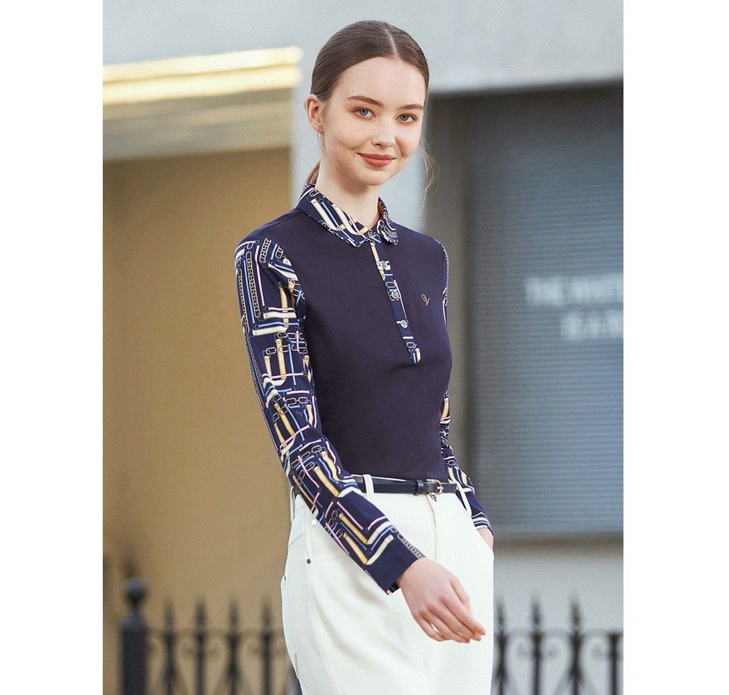 ポロシャツ レディース 優美な幾何学柄スリーブポロシャツ