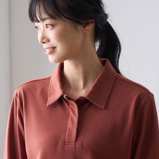 ポロシャツ レディース シンプル美シルエット 長袖ポロシャツ