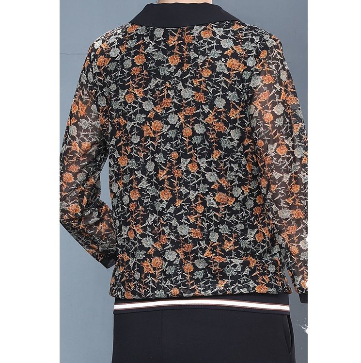 ポロシャツ レディース 花柄シースルー 七分袖ポロシャツ