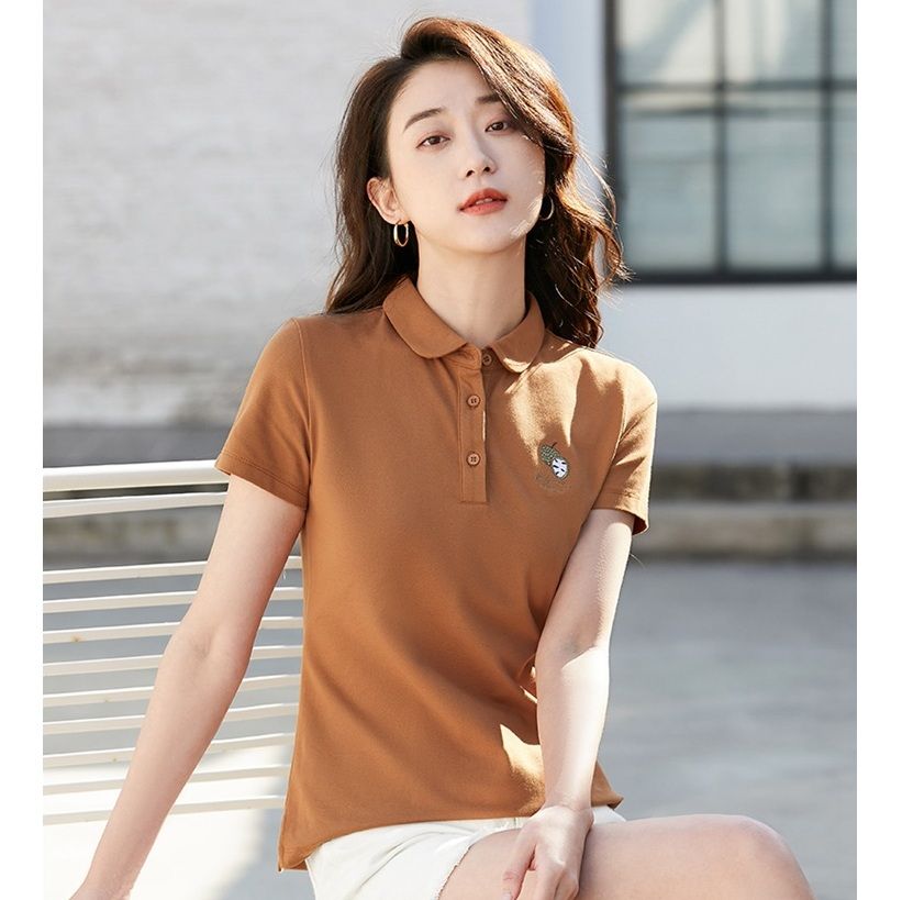 ポロシャツ レディース 上品なワンポイント刺繍入りベーシックポロシャツ