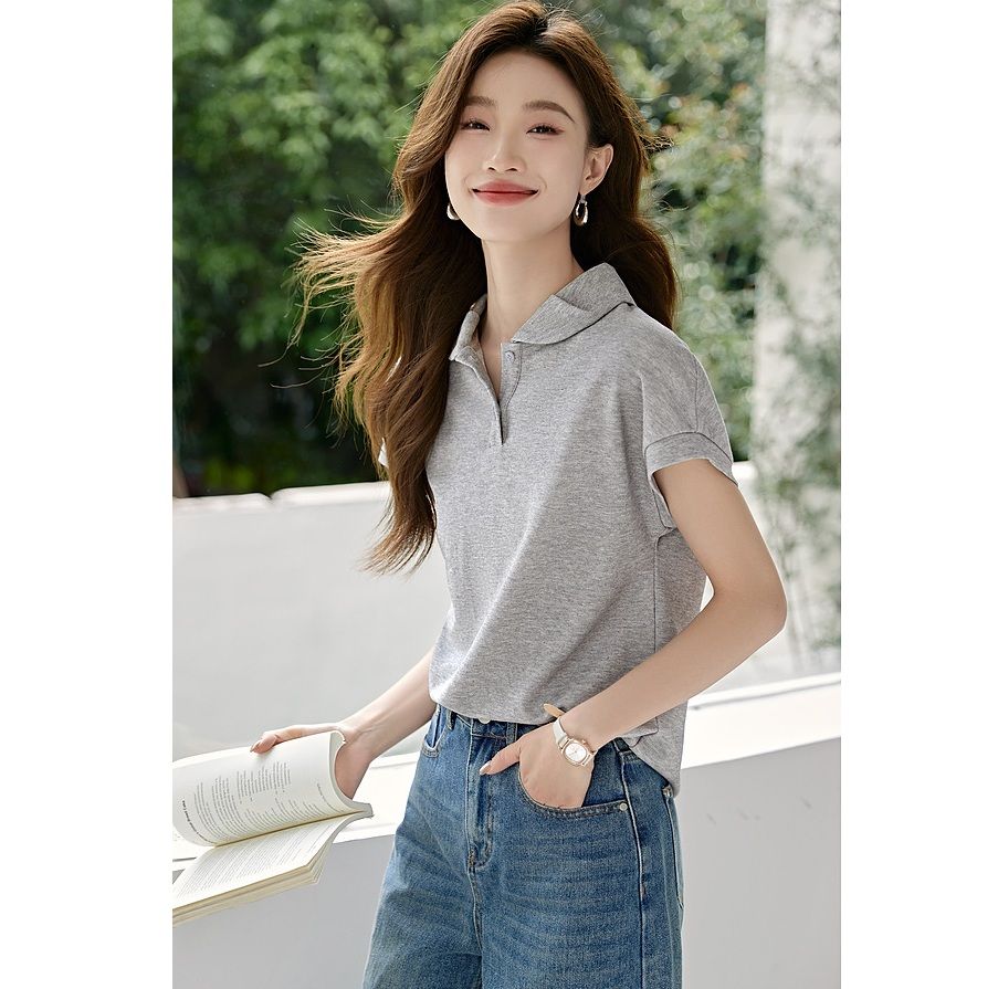 ポロシャツ レディース シンプル上品な襟付き基本ポロシャツ