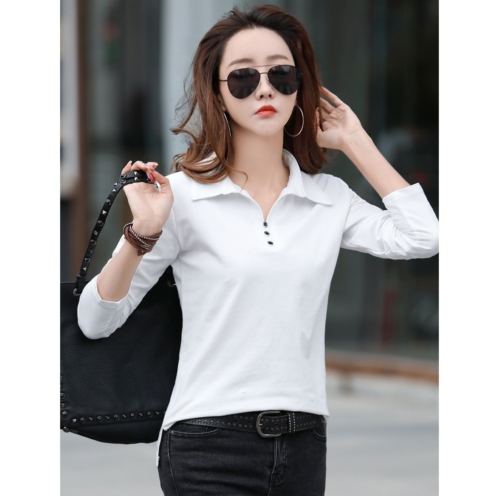 レディース ポロシャツ 上品な襟付き長袖