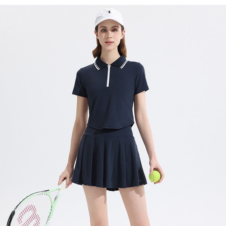 レディース ポロシャツ 襟配色ラインジップアップ半袖ポロシャツ