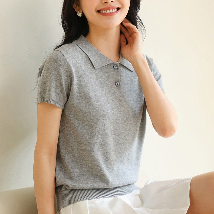レディース ポロシャツ ニット素材のきちんと見え半袖ポロシャツ
