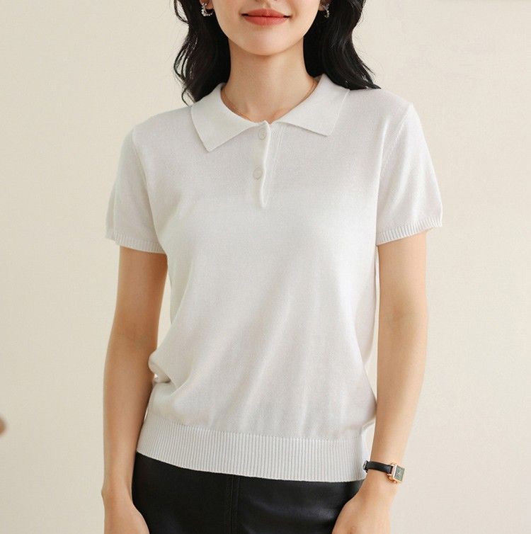 レディース ポロシャツ ニット素材のきちんと見え半袖ポロシャツ