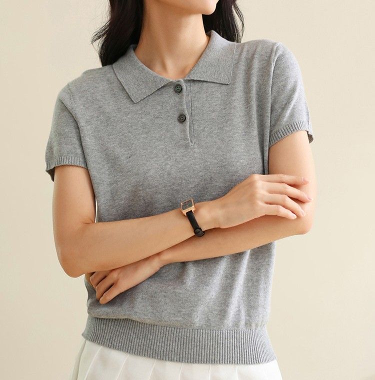 レディース ポロシャツ ニット素材のきちんと見え半袖ポロシャツ