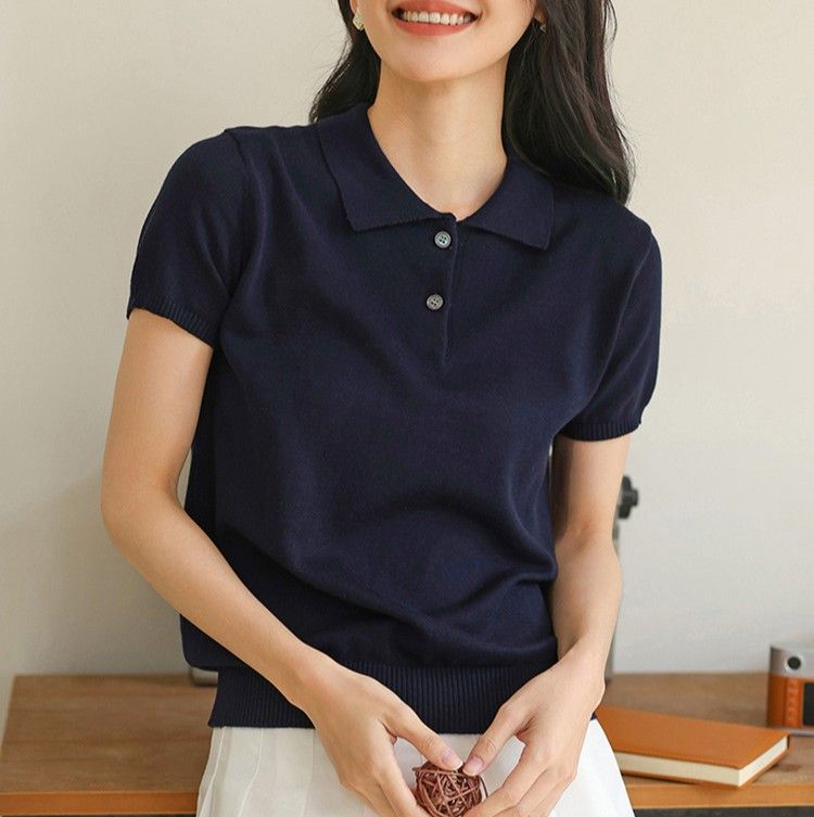 レディース ポロシャツ ニット素材のきちんと見え半袖ポロシャツ