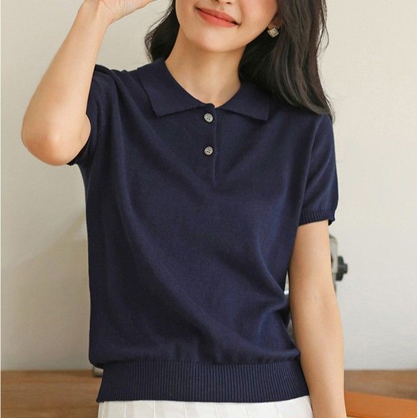 レディース ポロシャツ ニット素材のきちんと見え半袖ポロシャツ