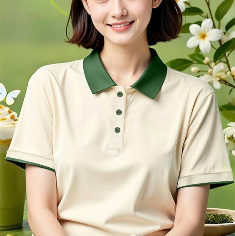 レディース ポロシャツ 配色襟デザインレディース半袖ポロシャツ