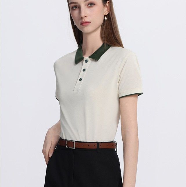 レディース ポロシャツ 配色襟デザインレディース半袖ポロシャツ