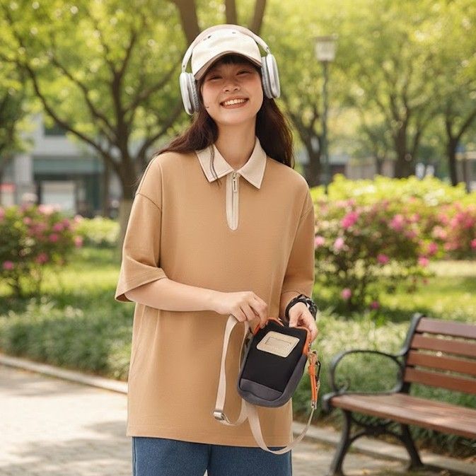 レディース ポロシャツ 配色襟デザインゆったりシルエット半袖ポロシャツ