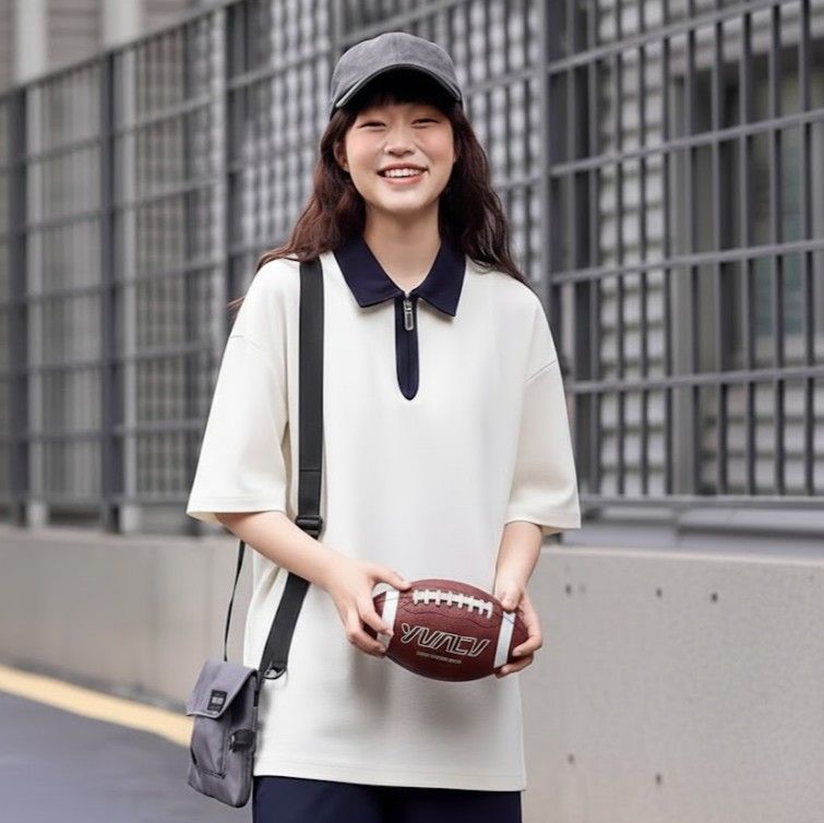 レディース ポロシャツ 配色襟デザインゆったりシルエット半袖ポロシャツ