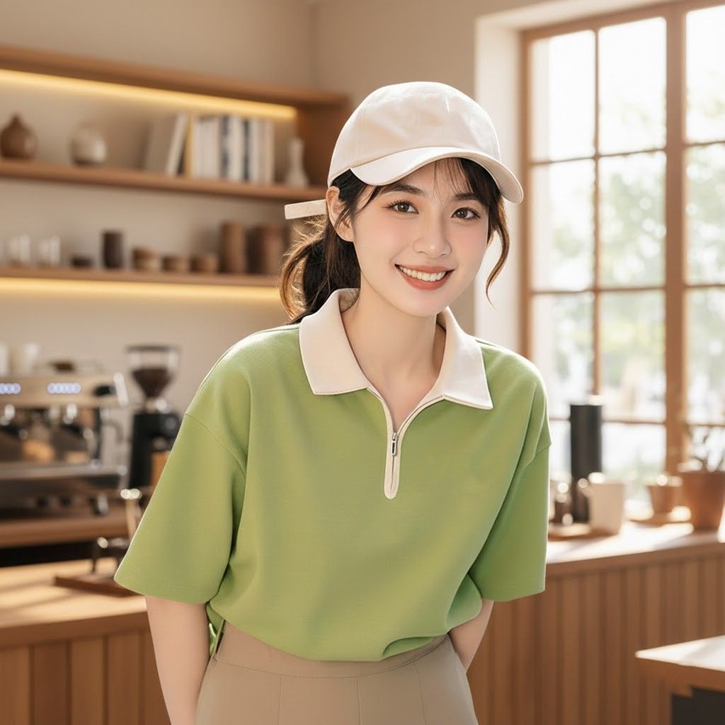 レディース ポロシャツ 配色襟デザインゆったりシルエット半袖ポロシャツ