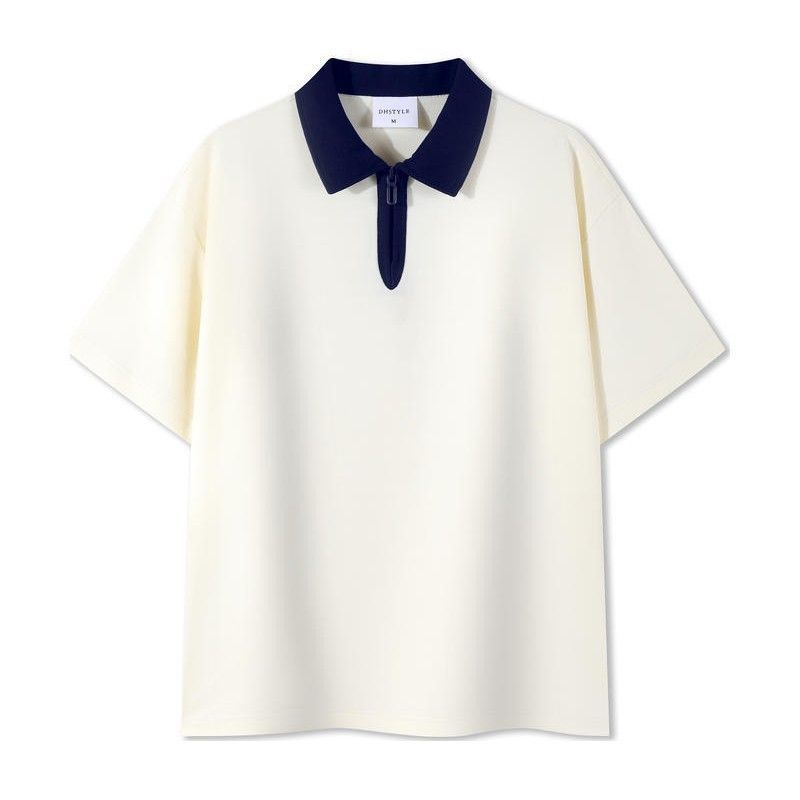 レディース ポロシャツ 配色襟デザインゆったりシルエット半袖ポロシャツ