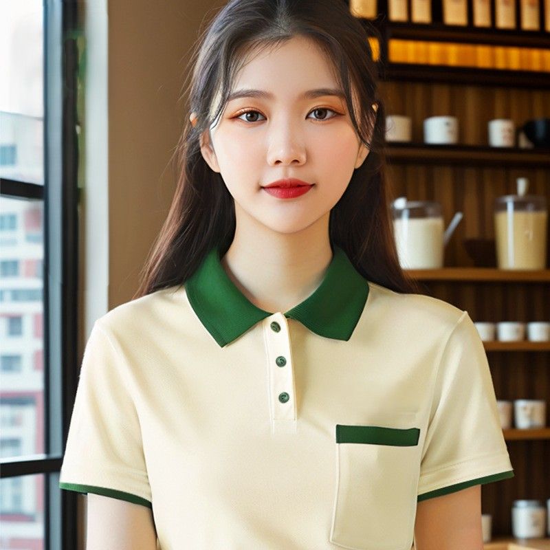 レディース ポロシャツ 配色襟デザインレディースポロシャツ半袖